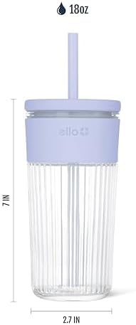 Ello Ava 18oz Glass Tumbler with Straw and Lid for Iced Coffee, Blueberry - Image 4