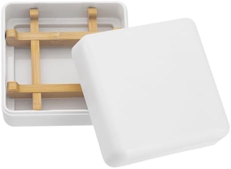 uxcell Wooden Soap Holder, Detachable Self Draining Square Soap Dishes with Lid, Wooden Bamboo Soap Bar Tray for Shower (Single Pack Right Angle White) by uxcell