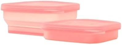 BYOB Collapsible Silicone Food Containers with Attached Lids – Reusable To-Go & Leftover Containers, Platinum Silicone, Leak-Resistant – 2 Pack (Eco Rose Boxes) by BYOB