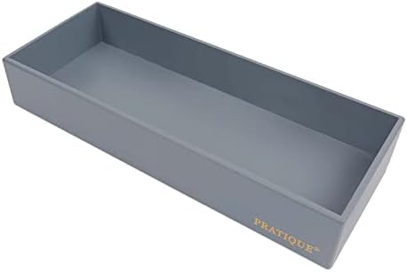 PRATIQUE Bamboo Drawer Organizer - Kitchen Utensil Organizer Silverware Tray Cutlery Holder，Office Desk Supplies and Accessories,15 * 5.9 * 2.6,Grey by PRATIQUE