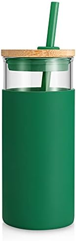Tronco 20 oz Glass Tumbler with Lids and Straws, Reusable Iced Coffee Cups by Tronco