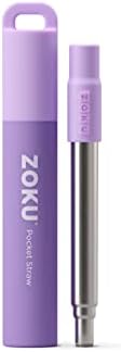 ZOKU Reusable Metal Straw with Case for Travel, Purple - Collapsible Stainless Steel Drinking Straw with Silicone Tip and Cleaner Brush, Ideal for Key Chains, Pockets, Purses by ZOKU
