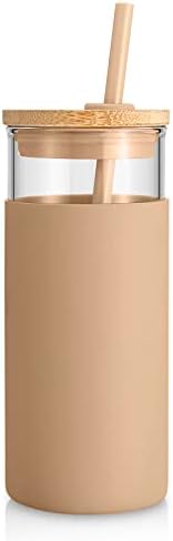 Tronco 20 oz Glass Tumbler with Lids and Straws, Reusable Iced Coffee Cups by Tronco