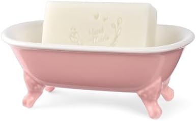 6.5" Ceramic Mini Clawfoot Bathtub Soap Dish,Bar Soap Holder,Rose by NEWHENGS