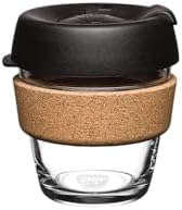 KeepCup Brew Cork, Reusable Glass Tumbler with Natural Cork, Espresso Coffee Cup 6oz / 227ml - Black by KeepCup