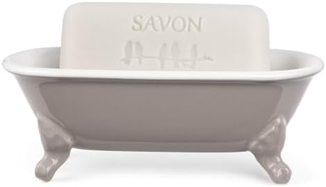 6.5" Ceramic Mini Clawfoot Bathtub Soap Dish,Bar Soap Holder,Taupe by NEWHENGS