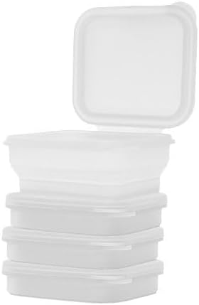 BYOB Collapsible Silicone Food Containers with Attached Lids – Reusable To-Go & Leftover Containers, Platinum Silicone, Leak-Resistant – 4 Pack (White) by BYOB