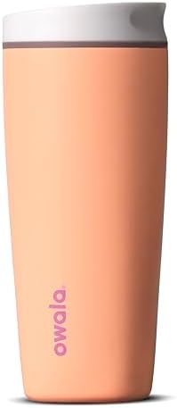 Owala SmoothSip Slider Insulated Stainless Steel Coffee Tumbler, Reusable Iced Coffee Cup, Hot Coffee Travel Mug, BPA Free 20 oz, Peachy Keen by Unknown