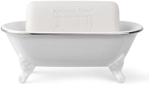 Mini Clawfoot Bathtub Soap Dish,Bar Soap Holder,White Silver Rim - Image 4