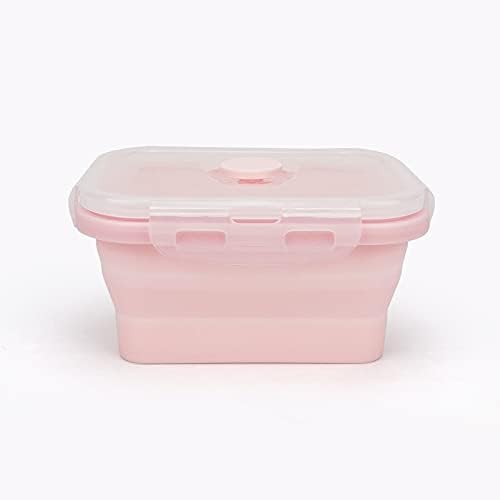 CCyanzi 3piece Collapsible Food Storage Containers with Lids, Silicone Lunch Container, Microwave & Freezer Safe, Space Saving for Kitchen Cabinet and Camping Backpack,(pink) - Image 4