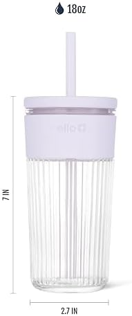 Ello Ava 18oz Glass Tumbler with Straw and Lid for Iced Coffee, Sugarplum - Image 4