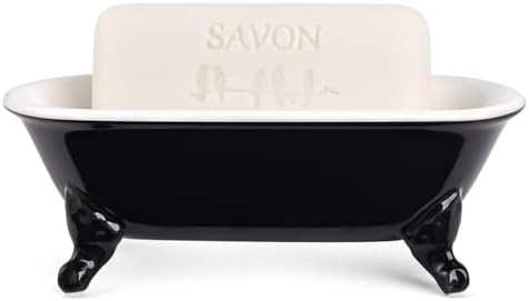 6.5" Ceramic Mini Clawfoot Bathtub Soap Dish,Bar Soap Holder,Black by NEWHENGS