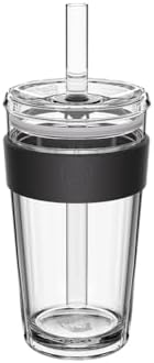 KeepCup Cold Cup - Longplay Double wall Glass Ice Coffee Tumbler with Lid and Straw - 16oz (454ml) - Black by KeepCup