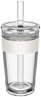KeepCup Cold Cup - Longplay Double wall Glass Ice Coffee Tumbler with Lid and Straw - 16oz (454ml) - Chalk by KeepCup