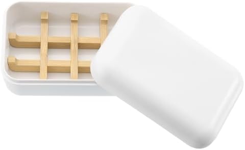 uxcell Wooden Soap Holder, Self-Draining Soap Box with Lid Wooden Soap Bar Tray for Shower Bathroom Kitchen, White by uxcell