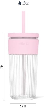 Ello Ava 18oz Glass Tumbler with Straw and Lid for Iced Coffee,Pink Orchard - Image 4