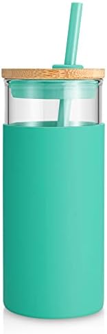 Tronco 20 oz Glass Tumbler with Lids and Straws, Reusable Iced Coffee Cups by Tronco