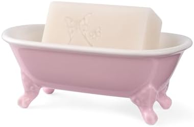 6.5" Ceramic Mini Clawfoot Bathtub Soap Dish,Bar Soap Holder,Pink by NEWHENGS