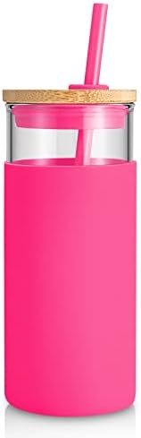Tronco 20 oz Glass Tumbler with Lids and Straws, Reusable Iced Coffee Cups by Tronco