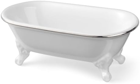 Mini Clawfoot Bathtub Soap Dish,Bar Soap Holder,White Silver Rim - Image 6