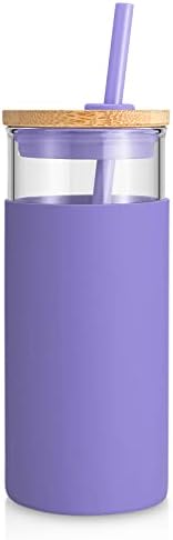 Tronco 20 oz Glass Tumbler with Lids and Straws, Reusable Iced Coffee Cups by Tronco