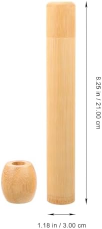 Amosfun Bamboo Toothbrush Holder Portable Toothbrush Storage Tube with Base Travel Tooth Brush Holder Case for Bathroom Counter Office Desktop Dresser Home and Hotel Use - Image 2
