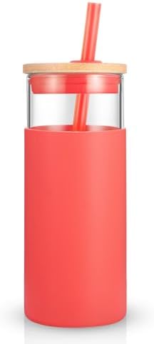 Tronco 20 oz Glass Tumbler with Lids and Straws, Reusable Iced Coffee Cups by Tronco