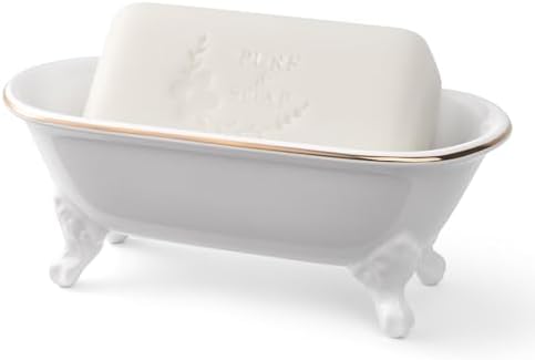 Mini Clawfoot Bathtub Soap Dish,Bar Soap Holder,White Gold Rim by NEWHENGS