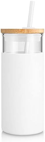 Tronco 20 oz Glass Tumbler with Lids and Straws, Reusable Iced Coffee Cups by Tronco
