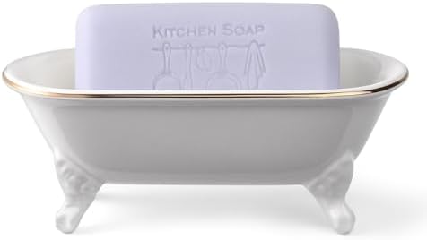 Mini Clawfoot Bathtub Soap Dish,Bar Soap Holder,White Gold Rim - Image 4