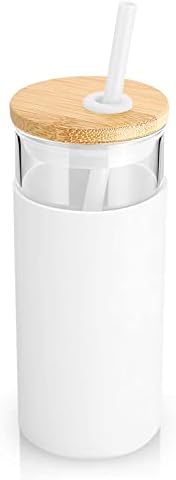 Tronco 20 oz Glass Tumbler with Lids and Straws, Reusable Iced Coffee Cups - Image 4