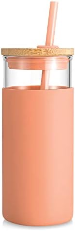Tronco 20 oz Glass Tumbler with Lids and Straws, Reusable Iced Coffee Cups by Tronco