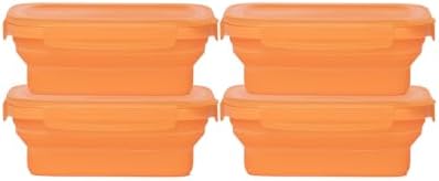 Drip EZ Secondz Collapsible Food Storage Containers – Set of 4, Space-Saving Airtight Meal Prep & Leftover Containers – Microwave, Freezer & Dishwasher Safe, BPA-Free, Locking Lids – Orange by DripEZ