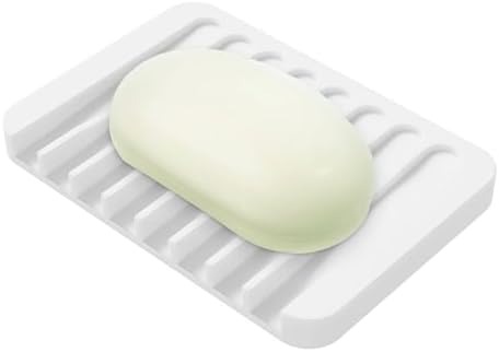 Aoheuo Modern Minimalist Style Soap Dish, Flexible Silicone Drain Soap Holder (White), 4.5" Long 3.2" Wide 0.4" High, Suitable for Kitchen, Bathroom and Bar Sinks by Aoheuo