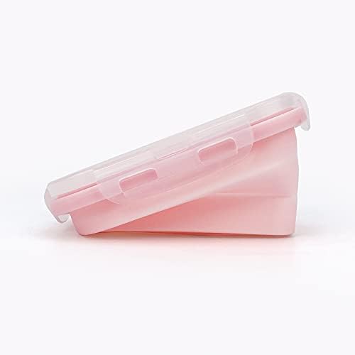 CCyanzi 3piece Collapsible Food Storage Containers with Lids, Silicone Lunch Container, Microwave & Freezer Safe, Space Saving for Kitchen Cabinet and Camping Backpack,(pink) - Image 6