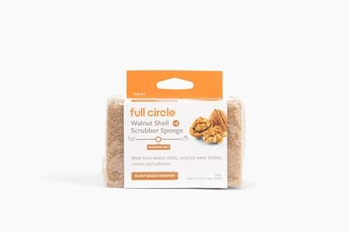 Full Circle Walnut Scrubber Sponges, Pack of 2 – Dual-Sided, Plant-Based & Recycled Kitchen Sponges, Gentle on Nonstick Cookware by FULLCIRCLE
