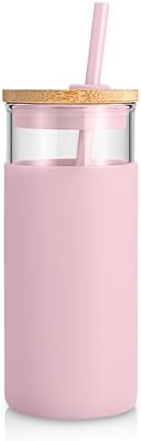 Tronco 20 oz Glass Tumbler with Lids and Straws, Reusable Iced Coffee Cups by Tronco
