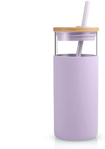Tronco 20 oz Glass Tumbler with Lids and Straws, Reusable Iced Coffee Cups by Tronco