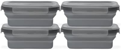 Drip EZ Secondz Collapsible Food Storage Containers – Set of 4, Space-Saving Airtight Meal Prep & Leftover Containers – Microwave, Freezer & Dishwasher Safe, BPA-Free, Locking Lids – Charcoal by DripEZ