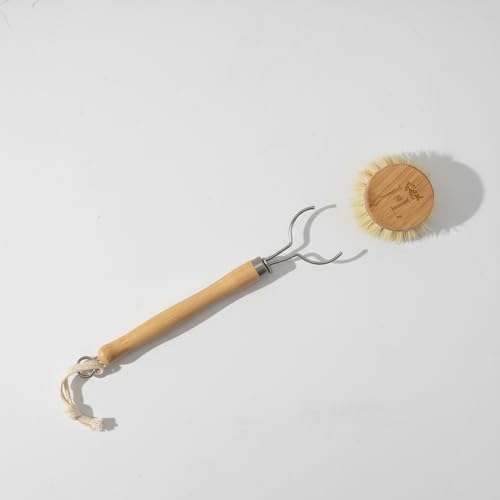 J&L Naturals Bamboo Dish Brush, Long Handle, with 1 Refill Head, 100% Bamboo and Natural Sisal Fibers, for Kitchen Cleaning, Eco-Friendly, Zero-Waste - Image 2
