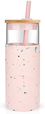 Tronco 20 oz Glass Tumbler with Lids and Straws, Reusable Iced Coffee Cups by Tronco