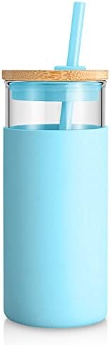 Tronco 20 oz Glass Tumbler with Lids and Straws, Reusable Iced Coffee Cups by Tronco