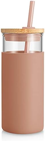 Tronco 20 oz Glass Tumbler with Lids and Straws, Reusable Iced Coffee Cups by Tronco