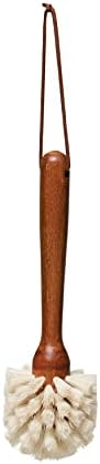 Beech Wood Dish Brush w Leather Strap, Dark Brown by Unknown