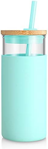 Tronco 20 oz Glass Tumbler with Lids and Straws, Reusable Iced Coffee Cups by Tronco