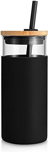 Tronco 20 oz Glass Tumbler with Lids and Straws, Reusable Iced Coffee Cups by Tronco