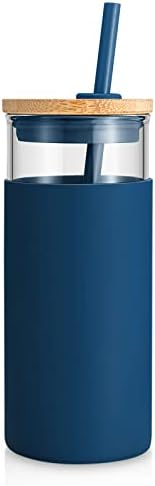 Tronco 20 oz Glass Tumbler with Lids and Straws, Reusable Iced Coffee Cups by Tronco