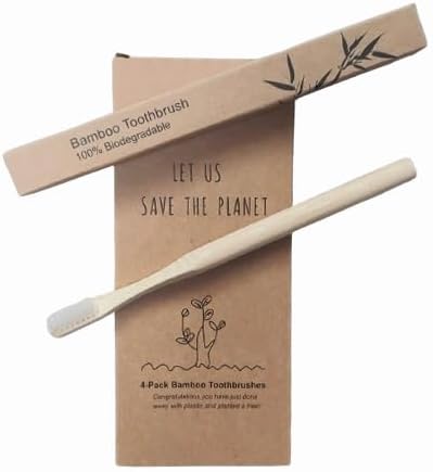 Children's Natural Bristle Toothbrush [4-Pack], Castor Bristles, 100% Biodegradable, Plant Based Bristles and Bamboo Handle by NaturalModernLiving
