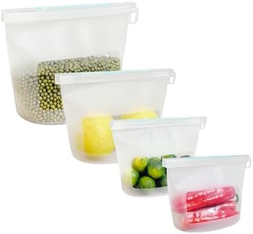 Reusable Silicone Food Storage Bags (Set of 4), Dishwasher Oven Microwave Freezer Safe, Eco-Friendly Leakproof Sous Vide Bags, Premium Lunch Containers, 2 Sandwich 1 Lunch & 1 Half-Gallon, Clear by CuLiDing