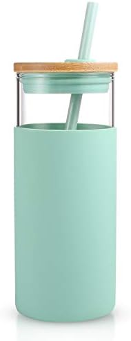 Tronco 20 oz Glass Tumbler with Lids and Straws, Reusable Iced Coffee Cups by Tronco